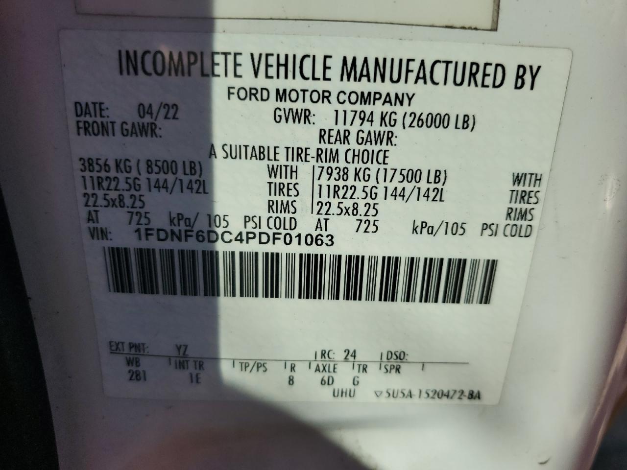 2023 Ford F650 Super Duty VIN: 1FDNF6DC4PDF01063 Lot: 81348255