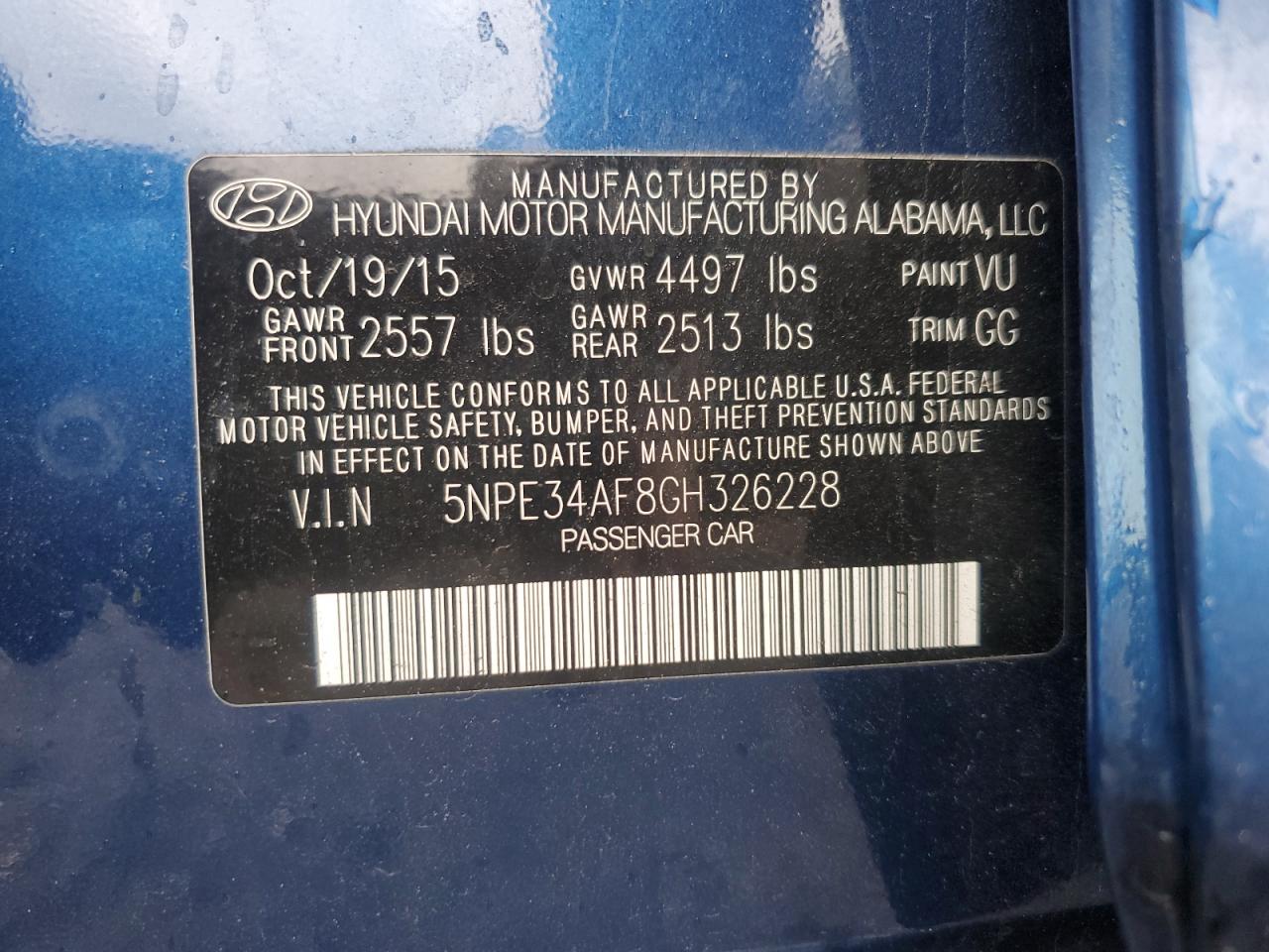 2016 Hyundai Sonata Sport VIN: 5NPE34AF8GH326228 Lot: 86611755