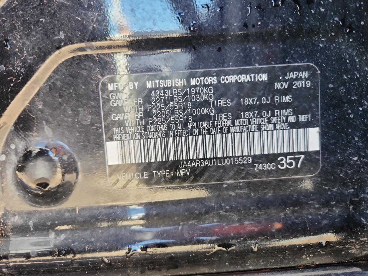 2020 Mitsubishi Outlander Sport Es VIN: JA4AR3AU1LU015529 Lot: 87006975