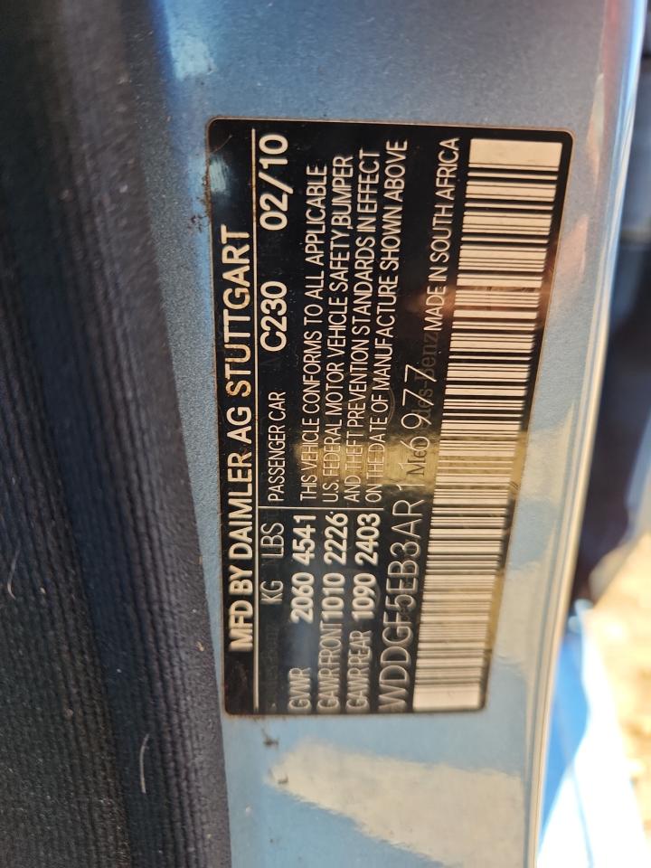 2010 Mercedes-Benz C 300 VIN: WDDGF5EB3AR116977 Lot: 86717935