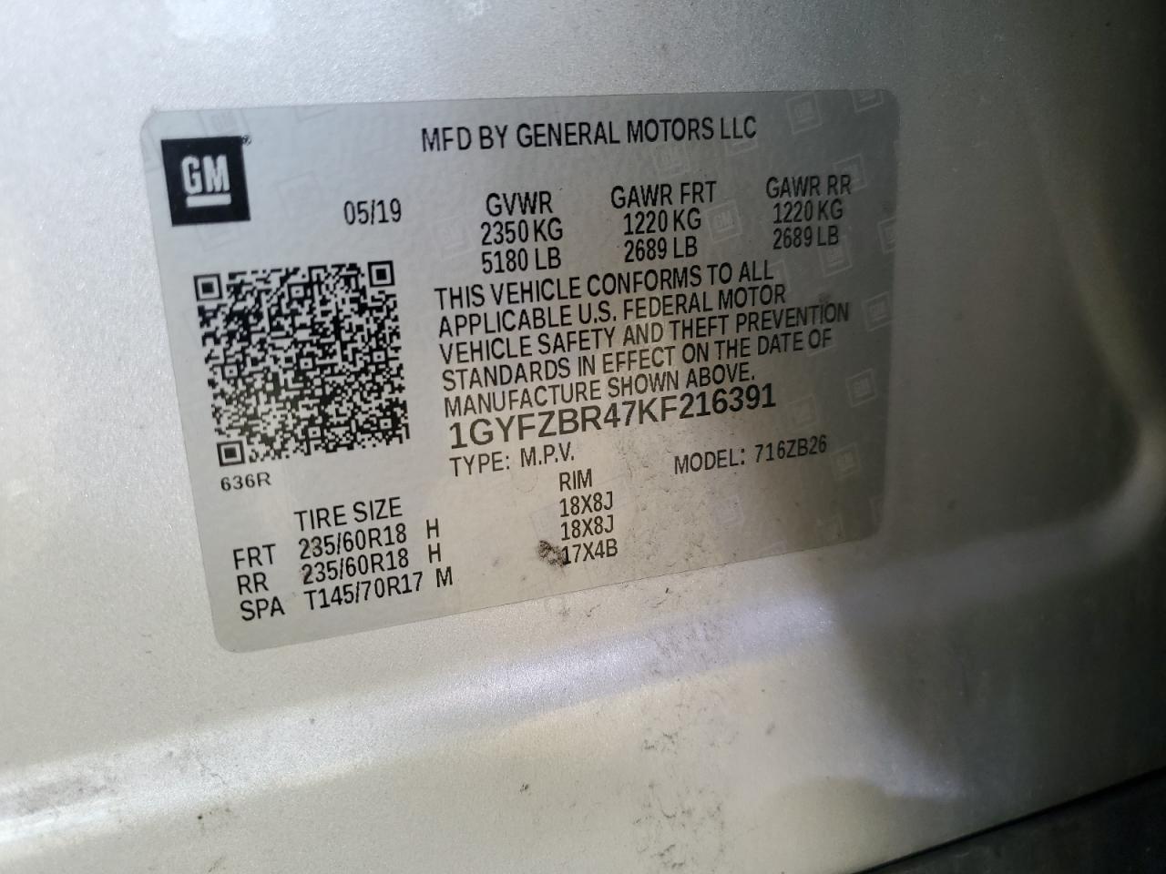 2019 Cadillac Xt4 Luxury VIN: 1GYFZBR47KF216391 Lot: 85360145