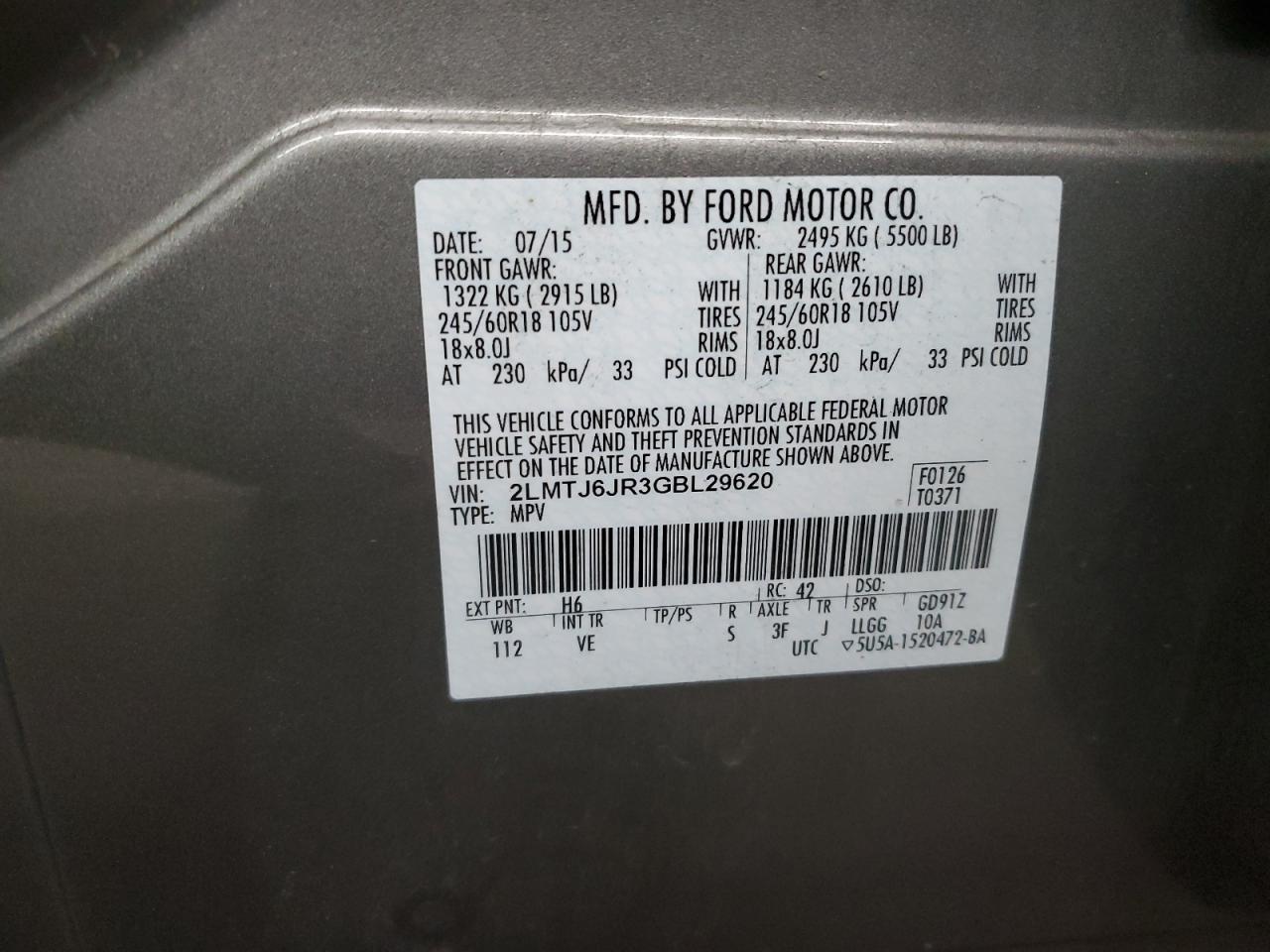 2016 Lincoln Mkx Premiere VIN: 2LMTJ6JR3GBL29620 Lot: 90668215