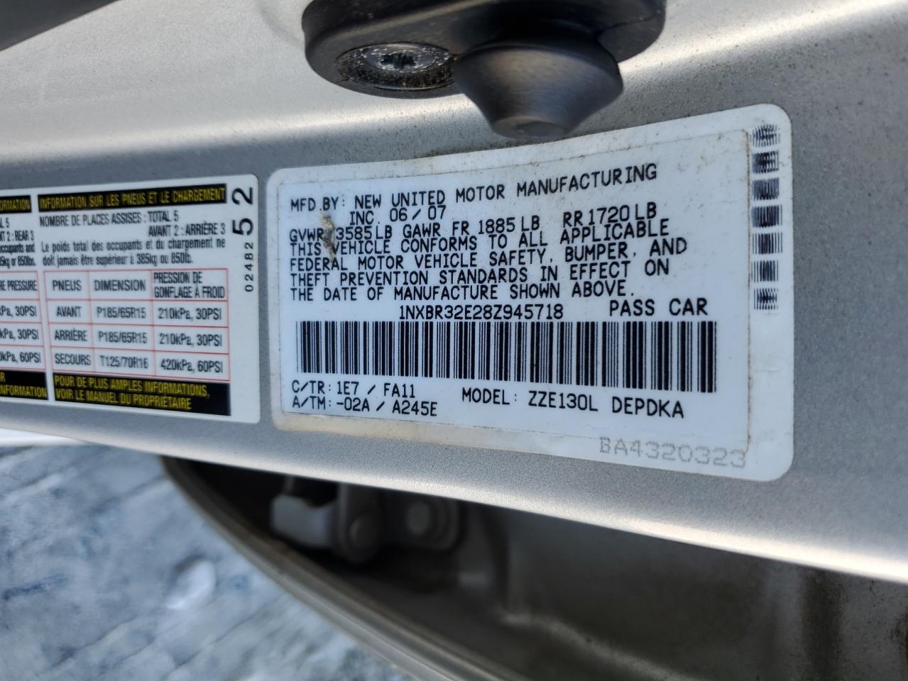 2008 Toyota Corolla Ce VIN: 1NXBR32E28Z945718 Lot: 91106675