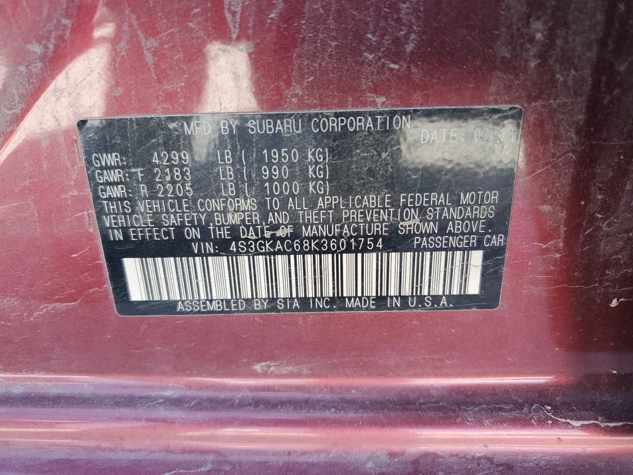 2019 Subaru Impreza Premium VIN: 4S3GKAC68K3601754 Lot: 81989875