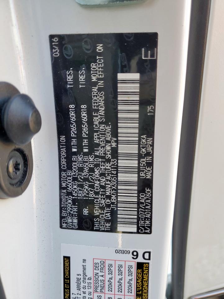 2016 Lexus Gx 460 VIN: JTJBM7FX3G5141133 Lot: 92218945