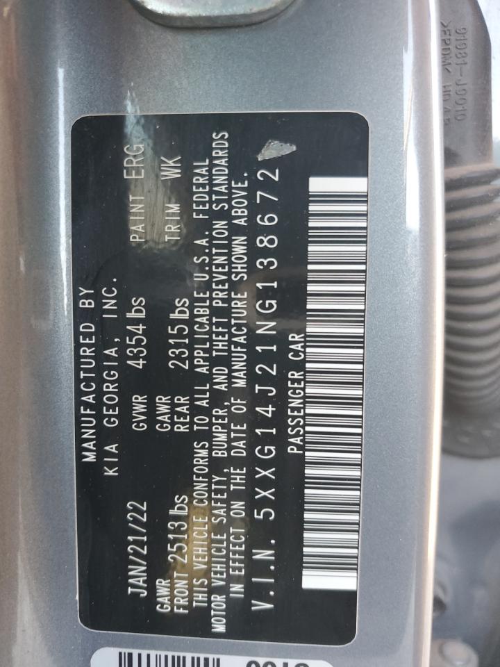 2022 Kia K5 Lxs VIN: 5XXG14J21NG138672 Lot: 85114115