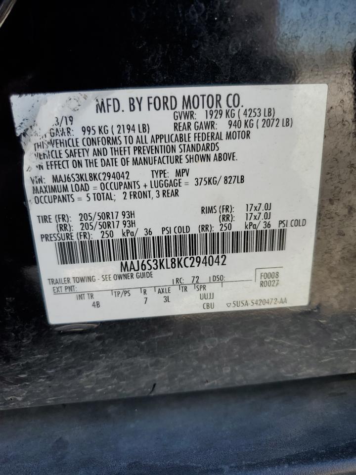 2019 Ford Ecosport Titanium VIN: MAJ6S3KL8KC294042 Lot: 82442685