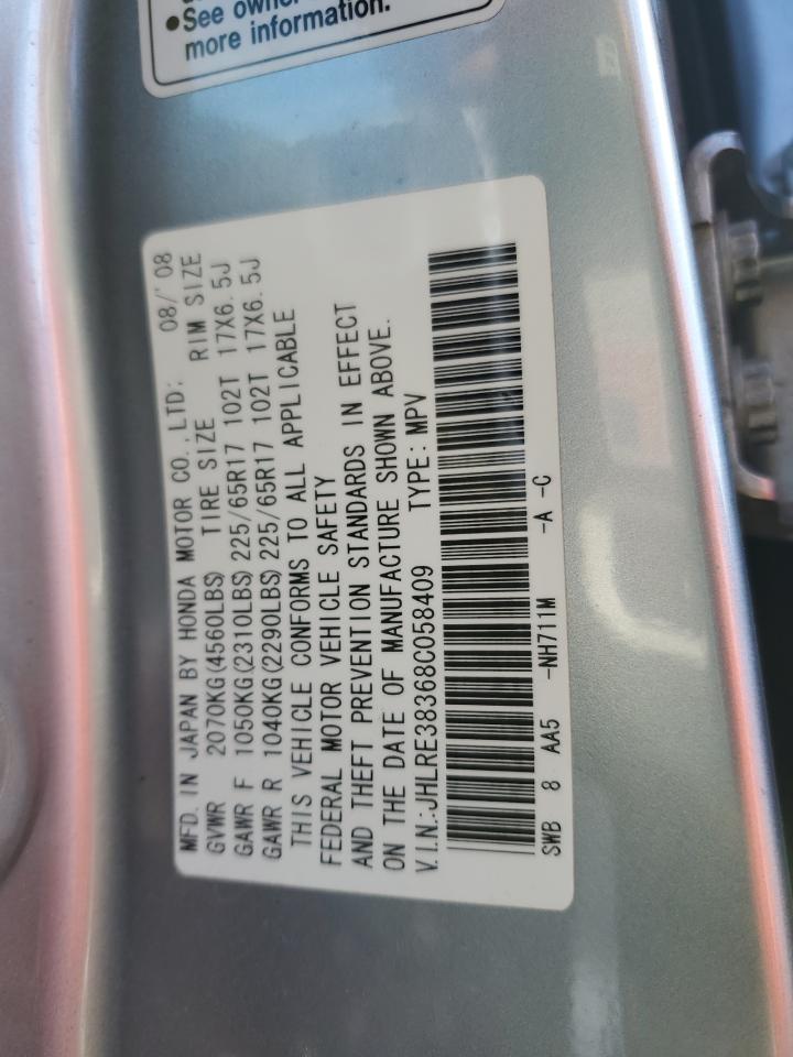 2008 Honda Cr-V Lx VIN: JHLRE38368C058409 Lot: 85937725