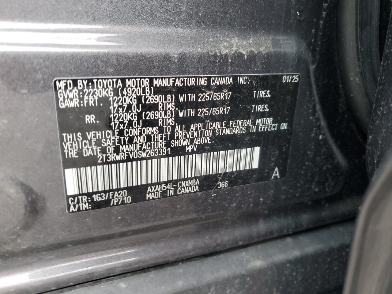 2025 Toyota Rav4 Xle VIN: 2T3RWRFV0SW263391 Lot: 86486235