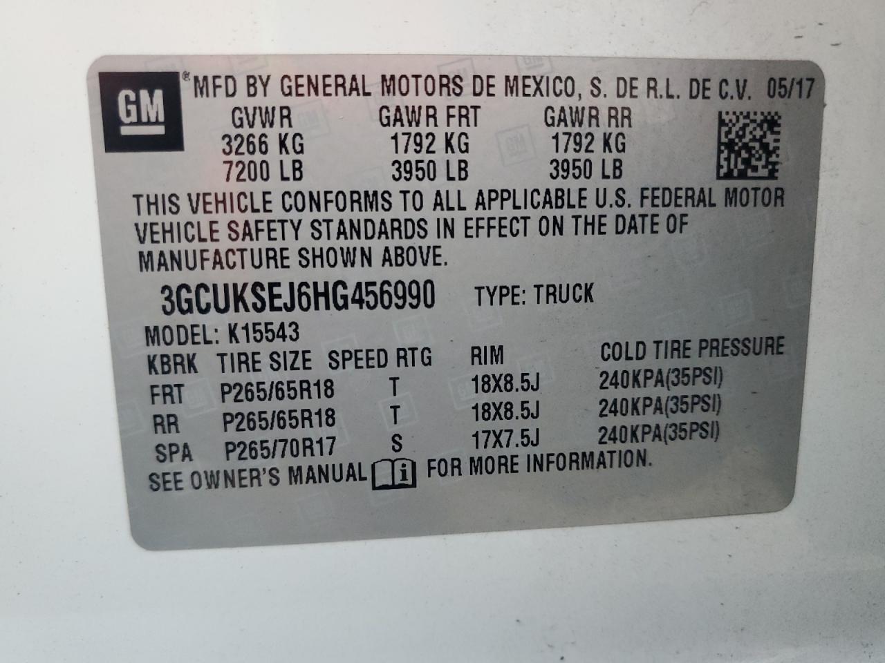 2017 Chevrolet Silverado K1500 Ltz VIN: 3GCUKSEJ6HG456990 Lot: 84561165