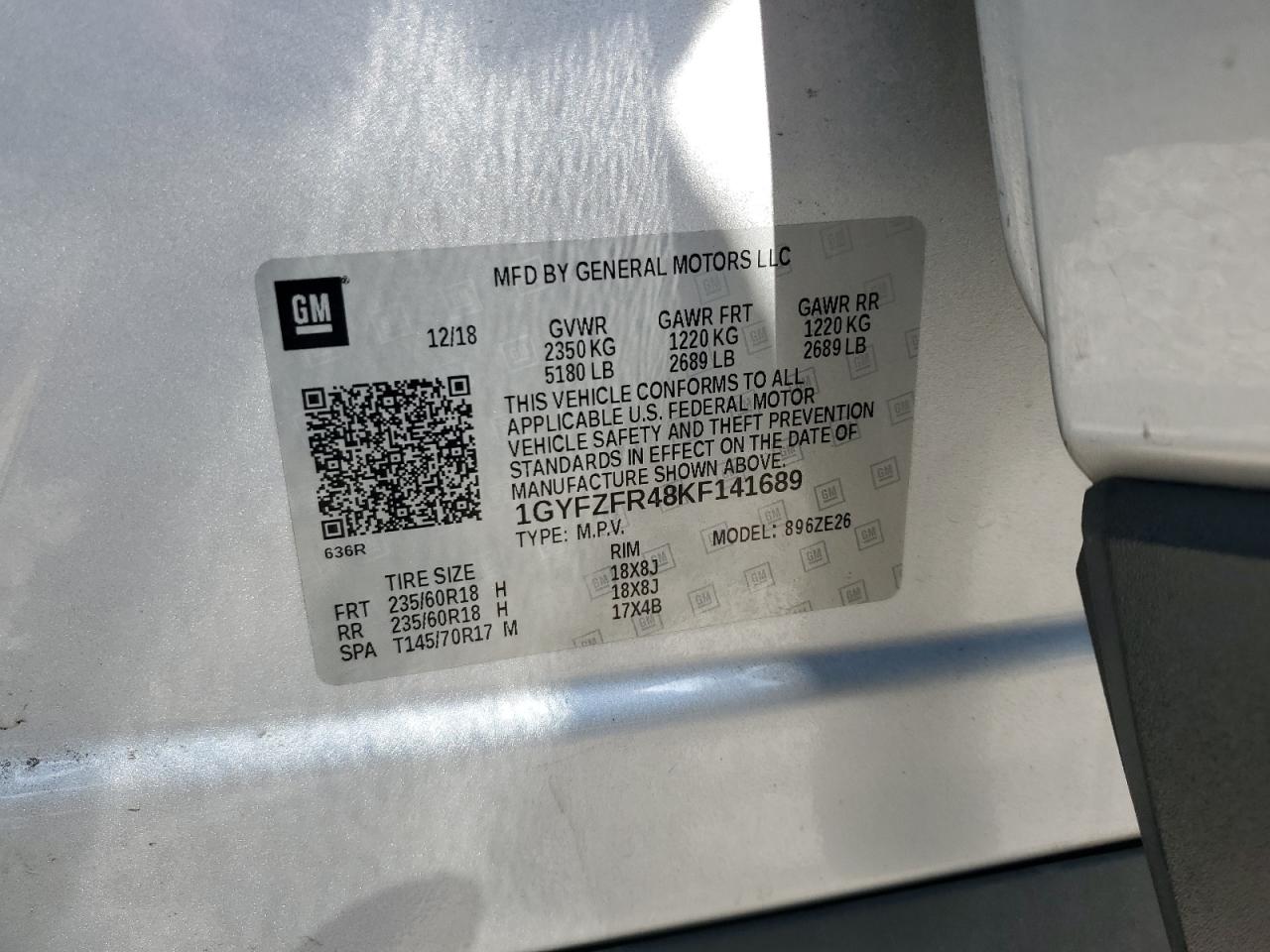 2019 Cadillac Xt4 Sport VIN: 1GYFZFR48KF141689 Lot: 85601695