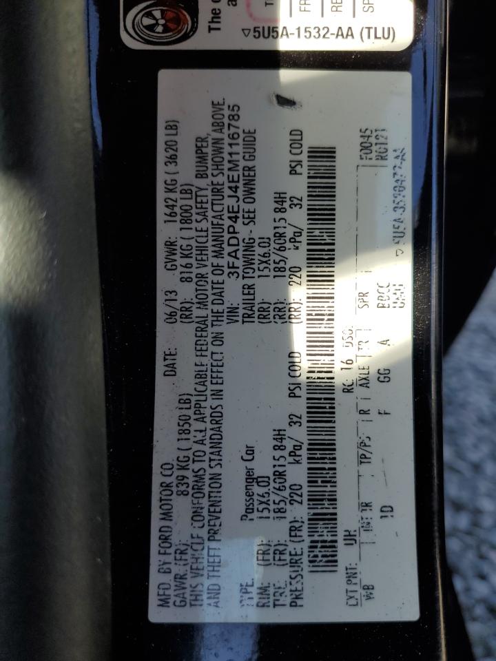 2014 Ford Fiesta Se VIN: 3FADP4EJ4EM116785 Lot: 85873915