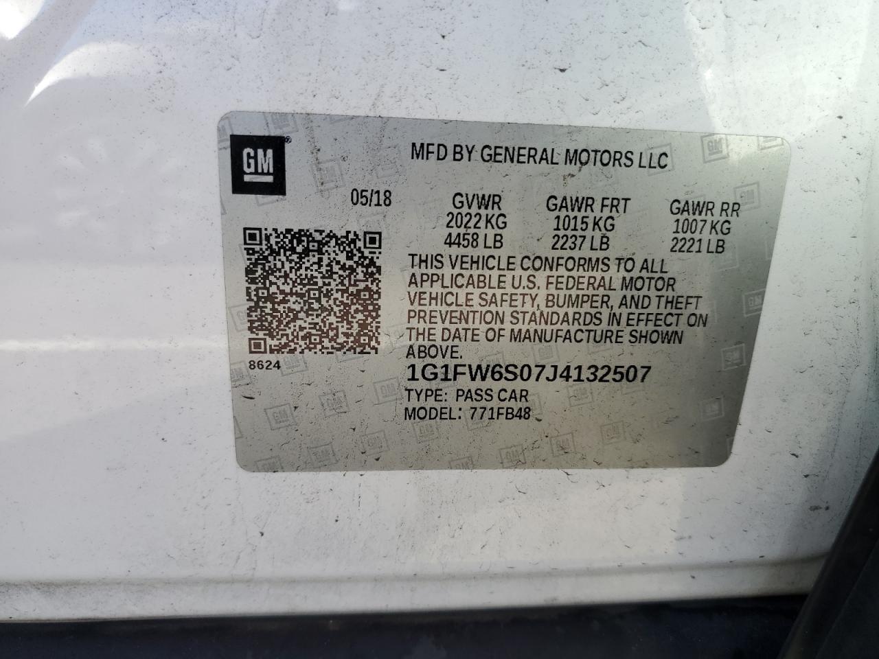 2018 Chevrolet Bolt Ev Lt VIN: 1G1FW6S07J4132507 Lot: 82509895