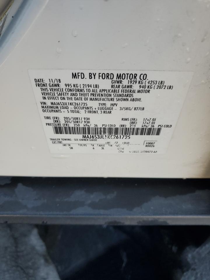 2019 Ford Ecosport Ses VIN: MAJ6S3JL1KC261725 Lot: 86835065