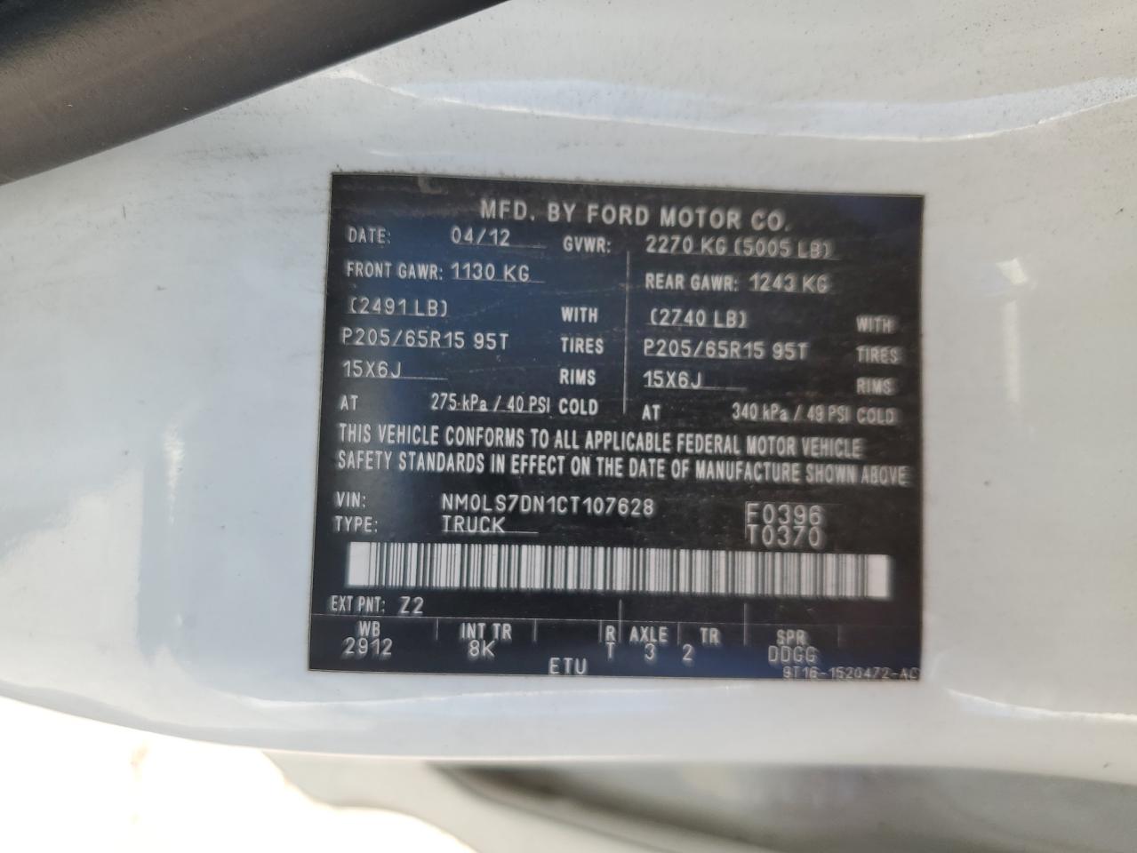 2012 Ford Transit Connect Xlt VIN: NM0LS7DN1CT107628 Lot: 82535635