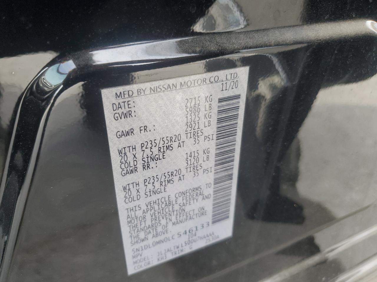 2020 Infiniti Qx60 Luxe VIN: 5N1DL0MN0LC546133 Lot: 89698675