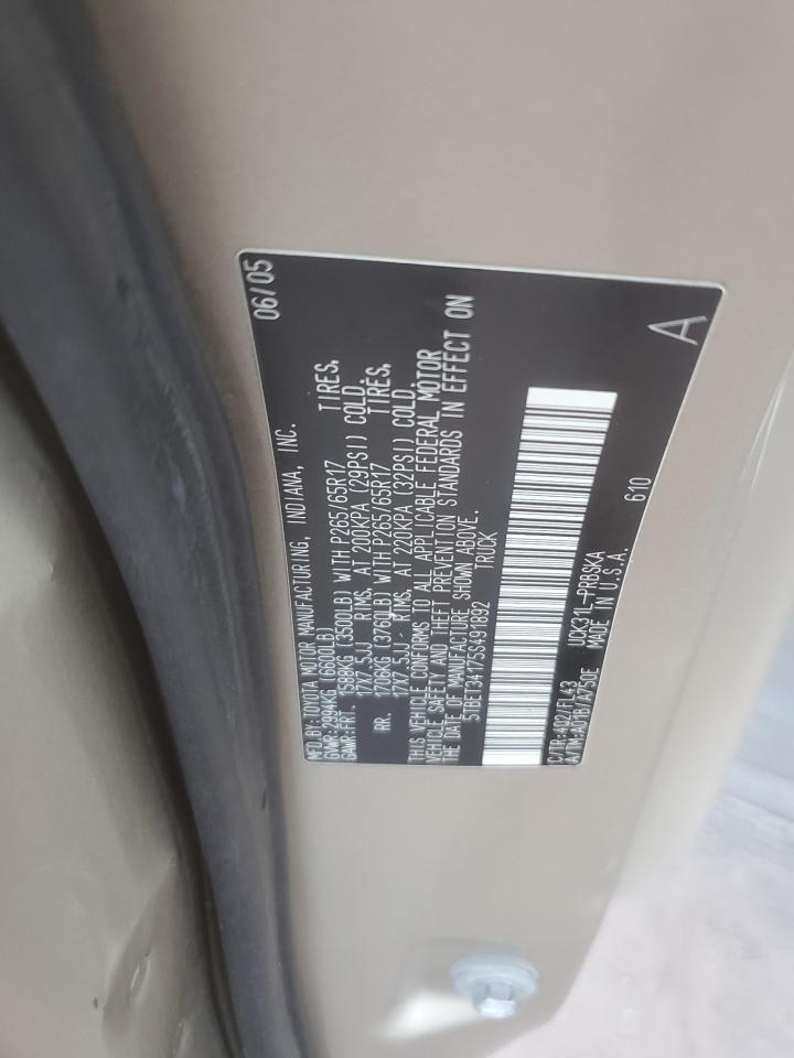 2005 Toyota Tundra Double Cab Sr5 VIN: 5TBET34175S491892 Lot: 82352565