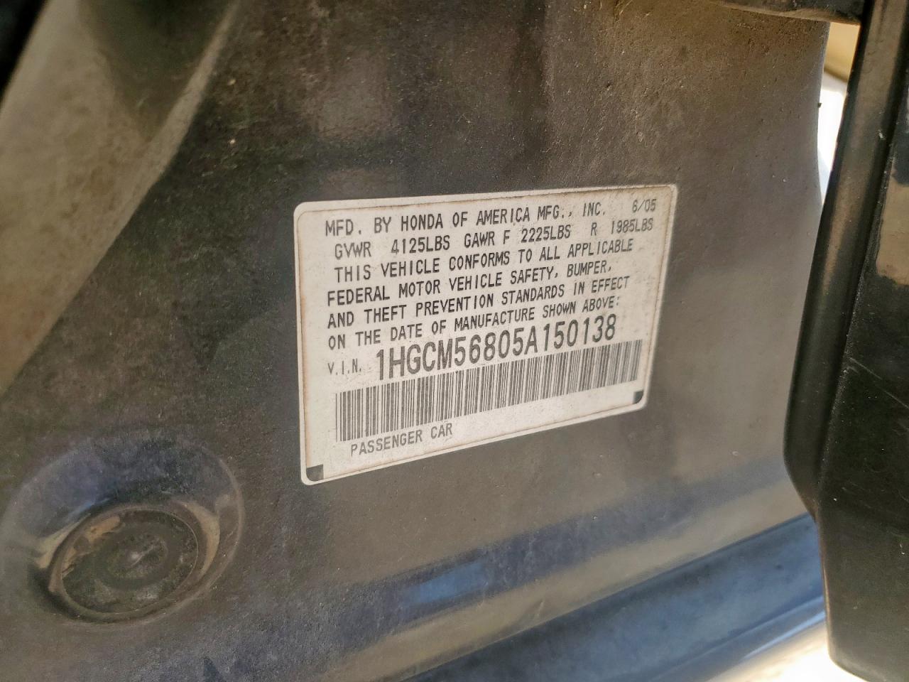 2005 Honda Accord Ex VIN: 1HGCM56805A150138 Lot: 86290545