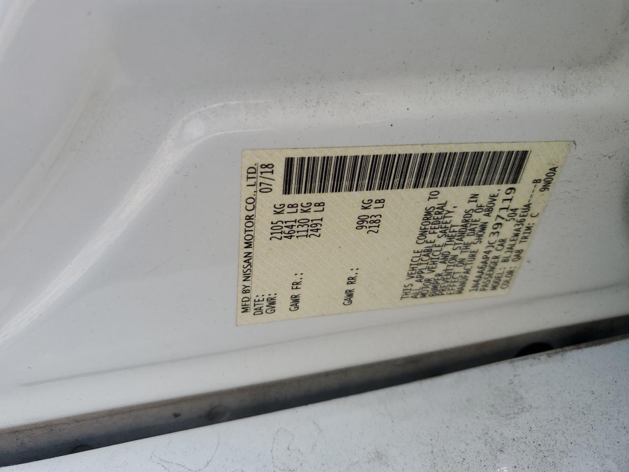 2018 Nissan Maxima 3.5S VIN: 1N4AA6AP4JC397119 Lot: 84797255