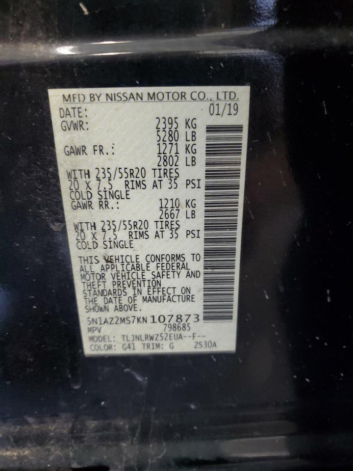 2019 Nissan Murano S VIN: 5N1AZ2MS7KN107873 Lot: 84484645