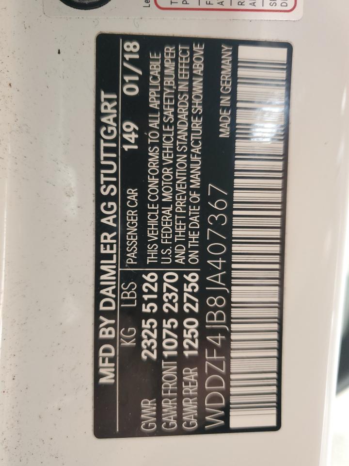 2018 Mercedes-Benz E 300 VIN: WDDZF4JB8JA407367 Lot: 85925325