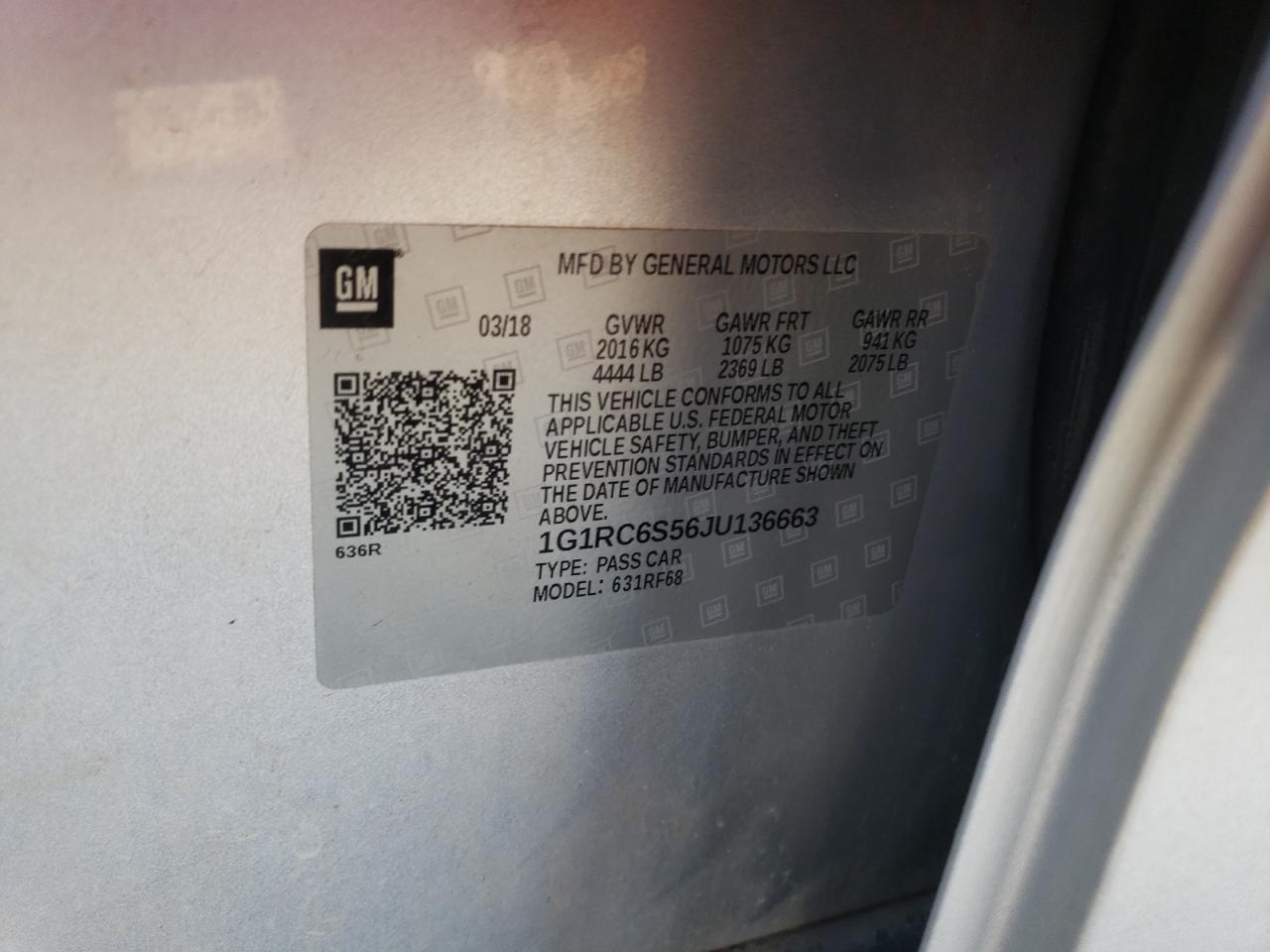2018 Chevrolet Volt Lt VIN: 1G1RC6S56JU136663 Lot: 90763475