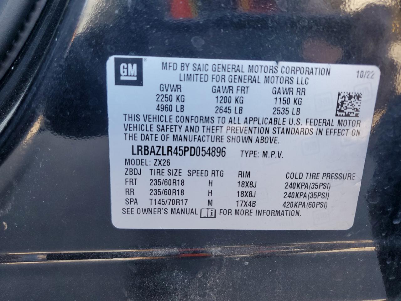 2023 Buick Envision Preferred VIN: LRBAZLR45PD054896 Lot: 84963795