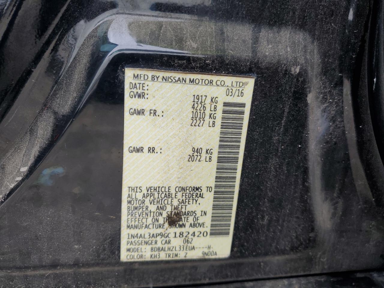 2016 Nissan Altima 2.5 VIN: 1N4AL3AP9GC182420 Lot: 86327045