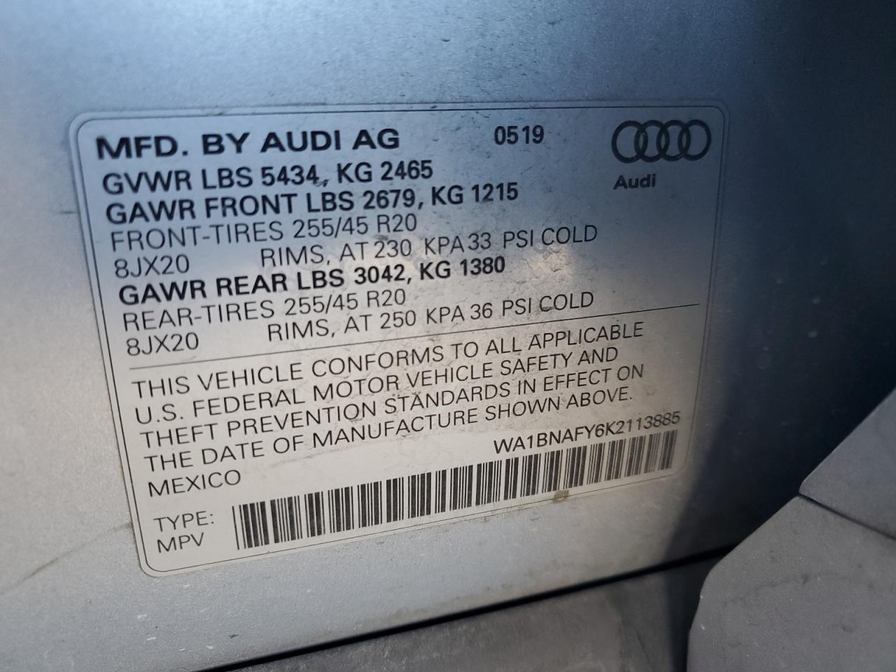 2019 Audi Q5 Premium Plus VIN: WA1BNAFY6K2113885 Lot: 87228905