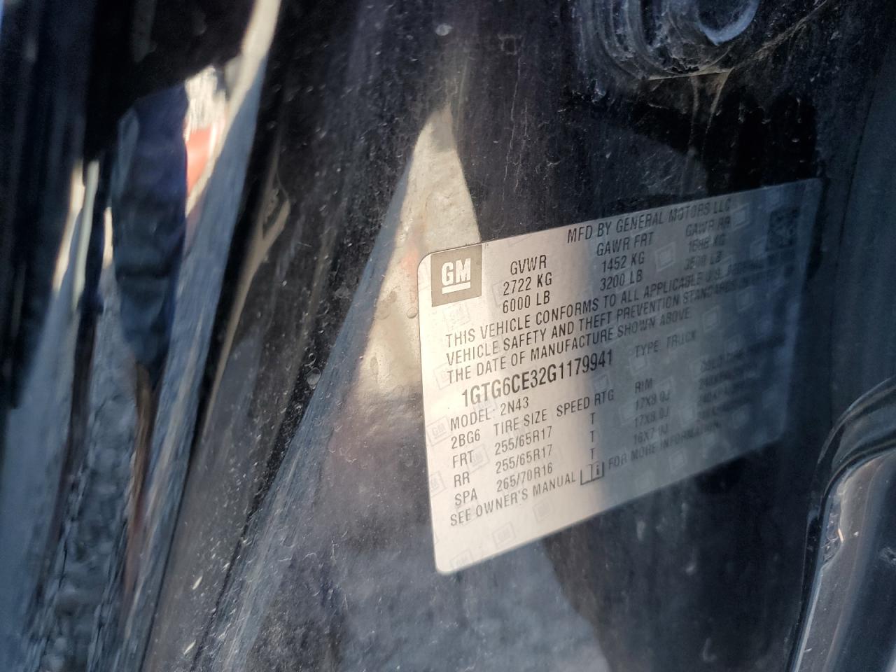 2016 GMC Canyon Sle VIN: 1GTG6CE32G1179941 Lot: 86868195