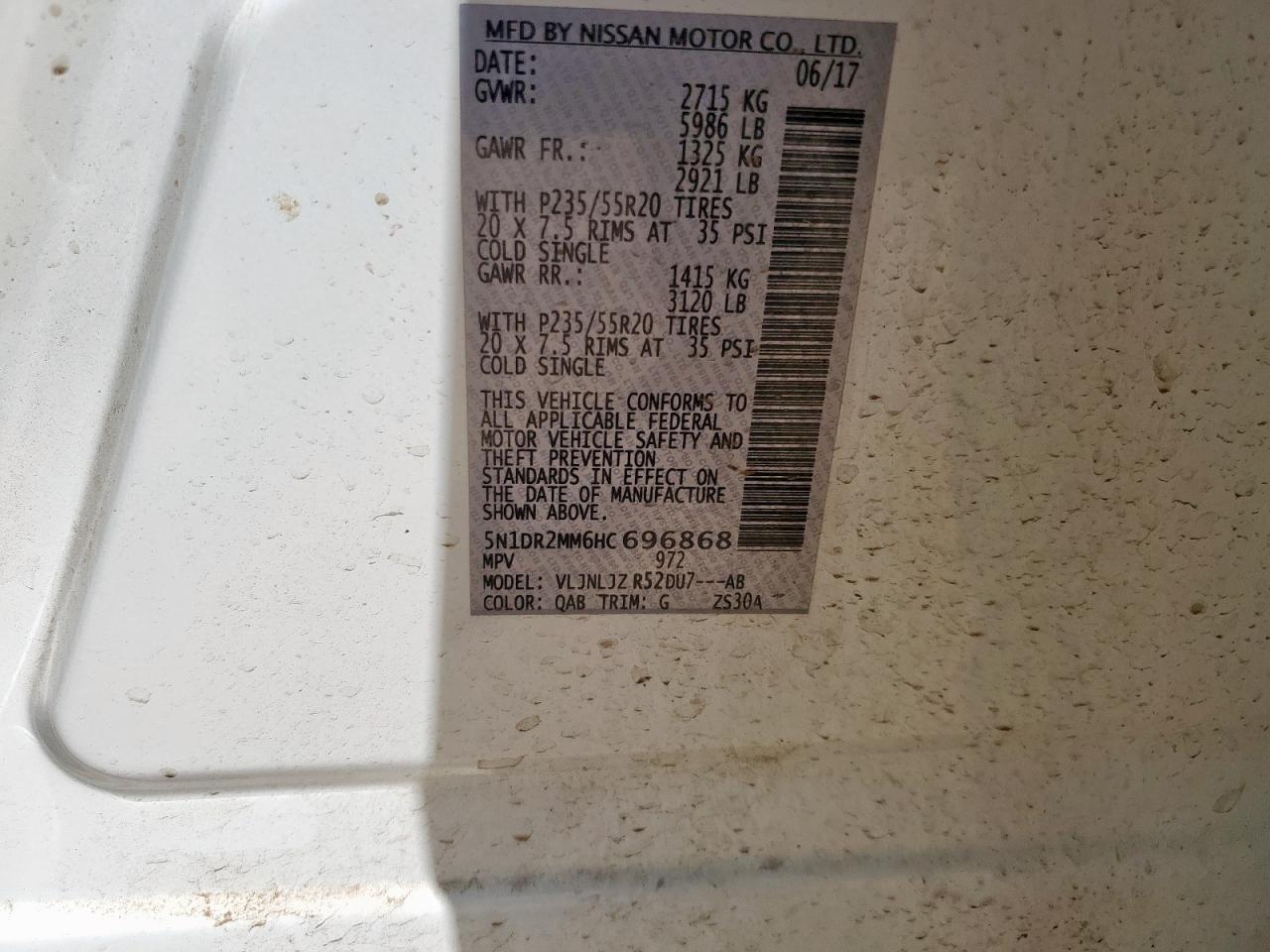 2017 Nissan Pathfinder S VIN: 5N1DR2MM6HC696868 Lot: 84522575