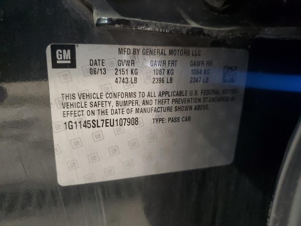 2014 Chevrolet Impala Ltz VIN: 1G1145SL7EU107908 Lot: 82223255