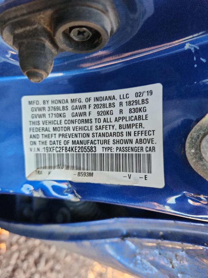 2019 Honda Civic Sport VIN: 19XFC2F84KE205583 Lot: 87436075