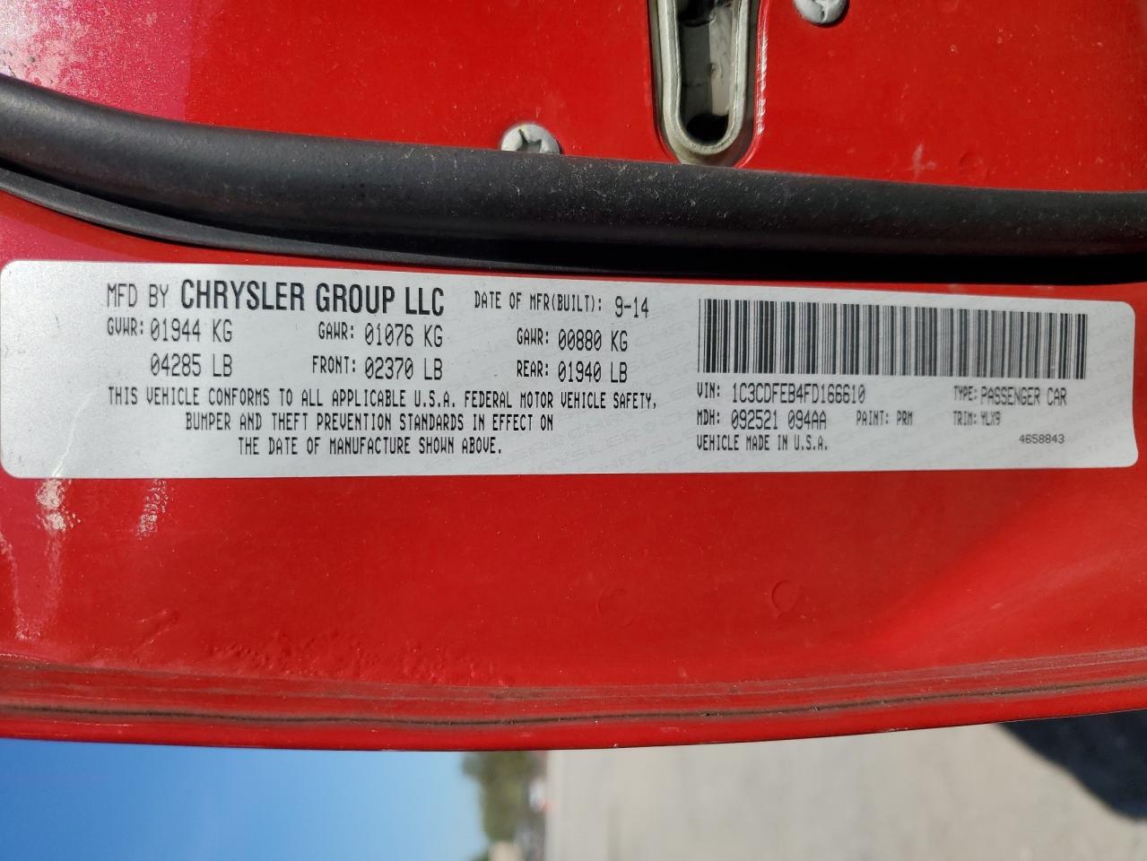 2015 Dodge Dart Gt VIN: 1C3CDFEB4FD166610 Lot: 85134465