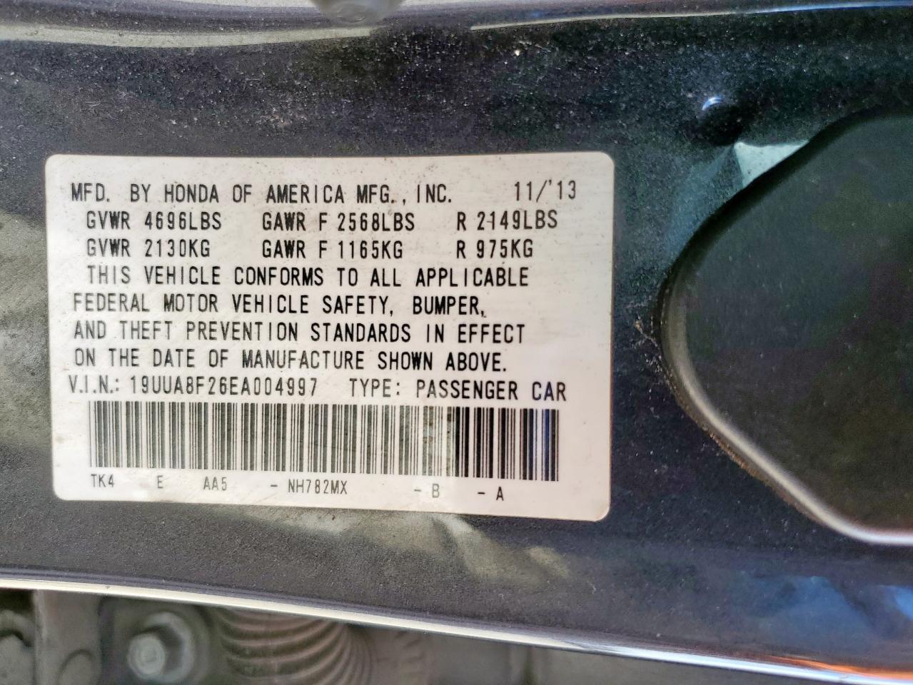 2014 Acura Tl VIN: 19UUA8F26EA004997 Lot: 85536025
