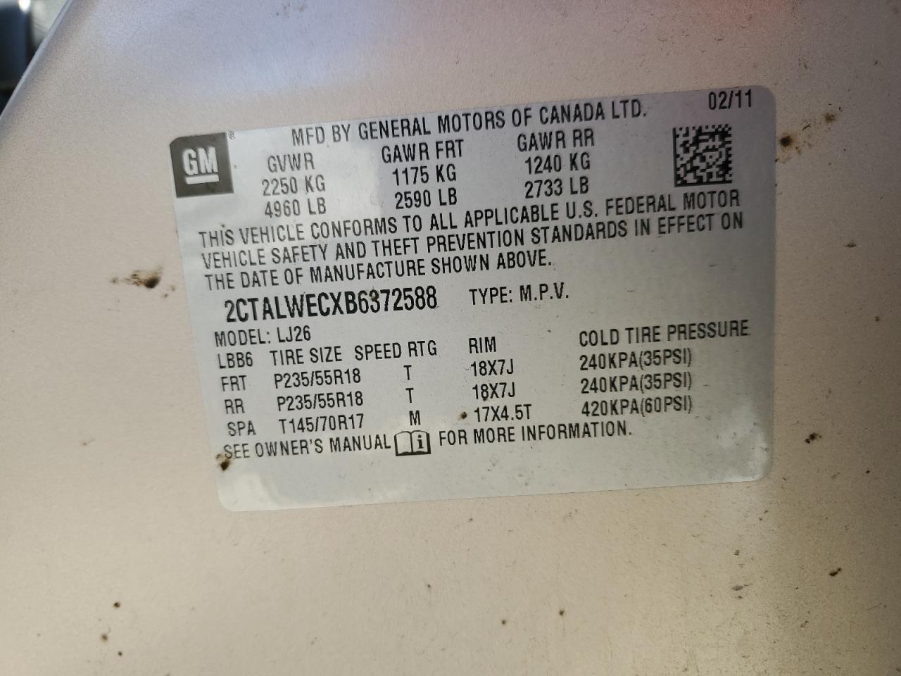 2011 GMC Terrain Slt VIN: 2CTALWECXB6372588 Lot: 86549345