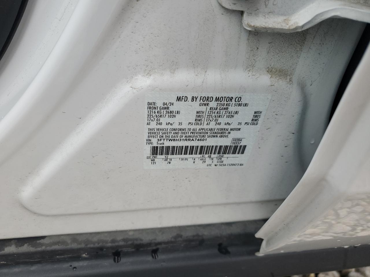 2024 Ford Maverick Xlt VIN: 3FTTW8H31RRA74601 Lot: 85537565