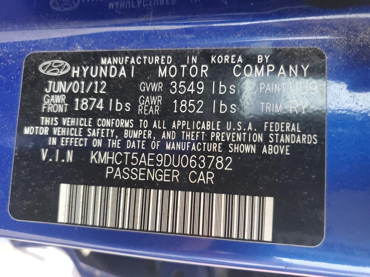 2013 Hyundai Accent Gls VIN: KMHCT5AE9DU063782 Lot: 82291475