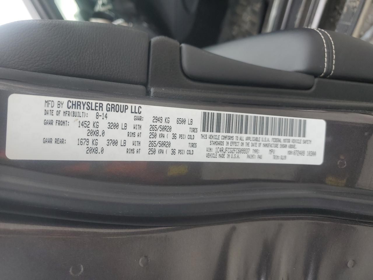 2015 Jeep Grand Cherokee Overland VIN: 1C4RJFCG2FC609937 Lot: 85643815