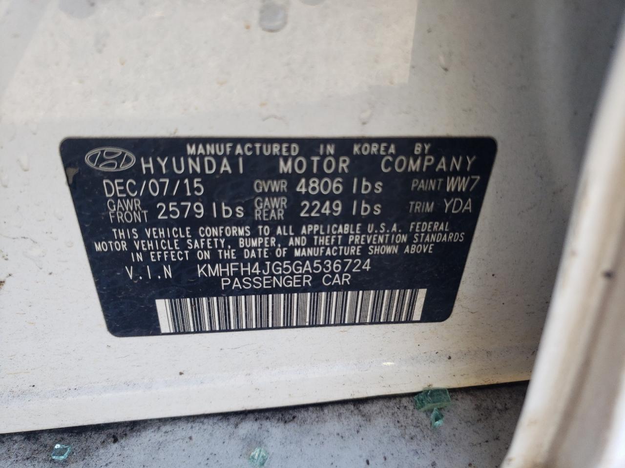 2016 Hyundai Azera Limited VIN: KMHFH4JG5GA536724 Lot: 89482135