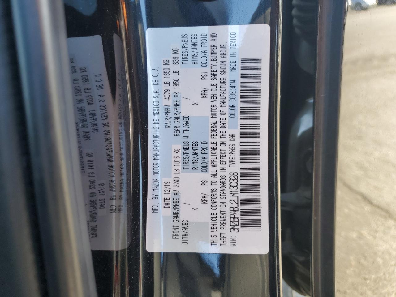 2020 Mazda 3 VIN: 3MZBPABL2LM130328 Lot: 85593355