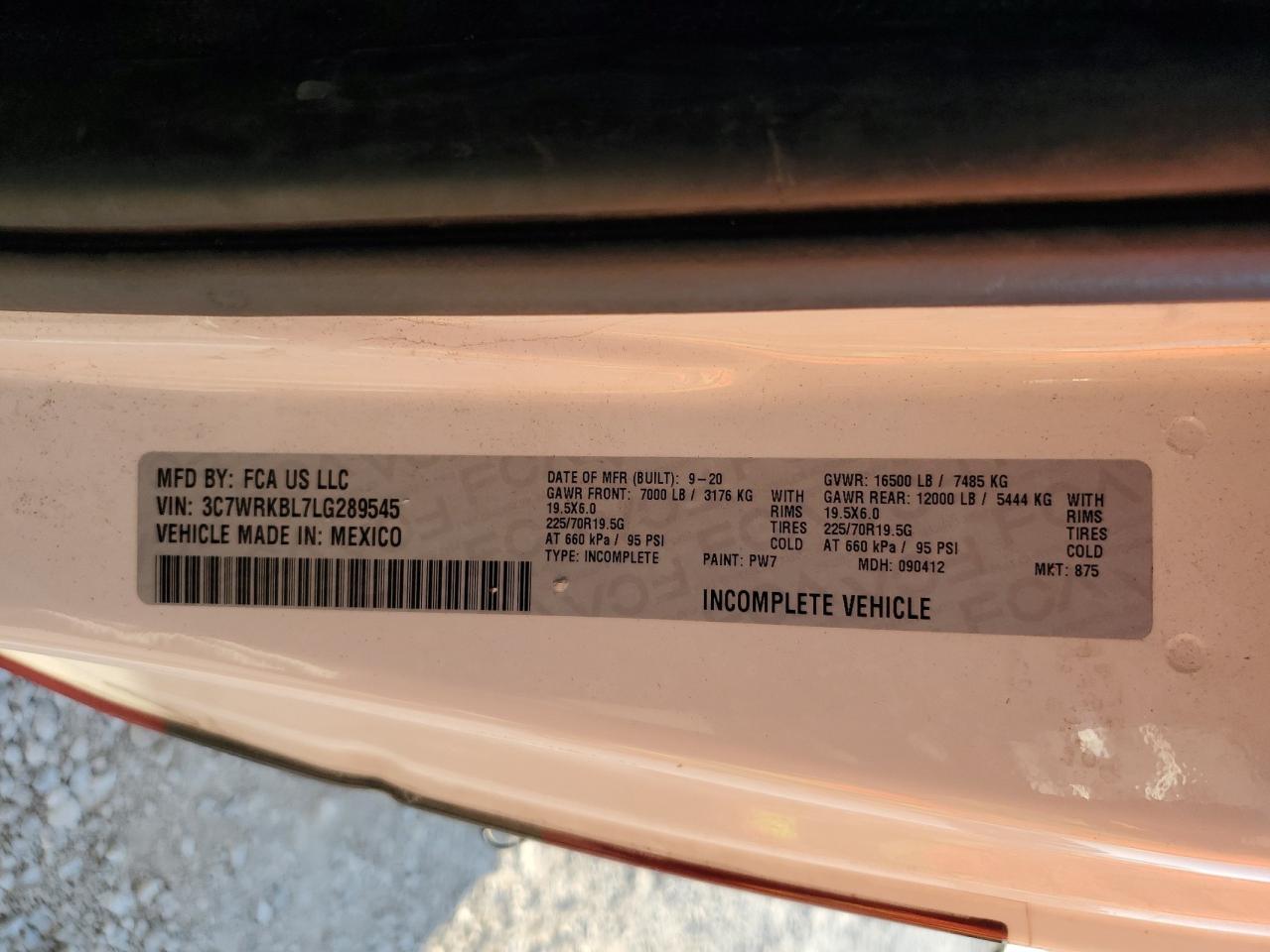 2020 Ram 4500 VIN: 3C7WRKBL7LG289545 Lot: 86222555