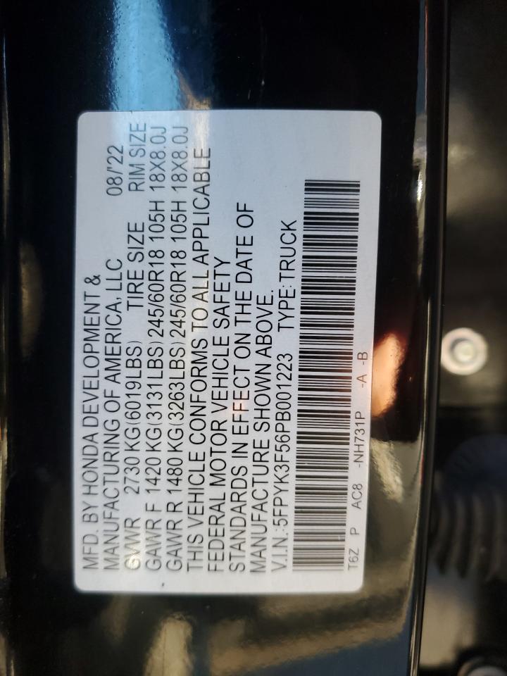 2023 Honda Ridgeline Rtl VIN: 5FPYK3F56PB001223 Lot: 90512525