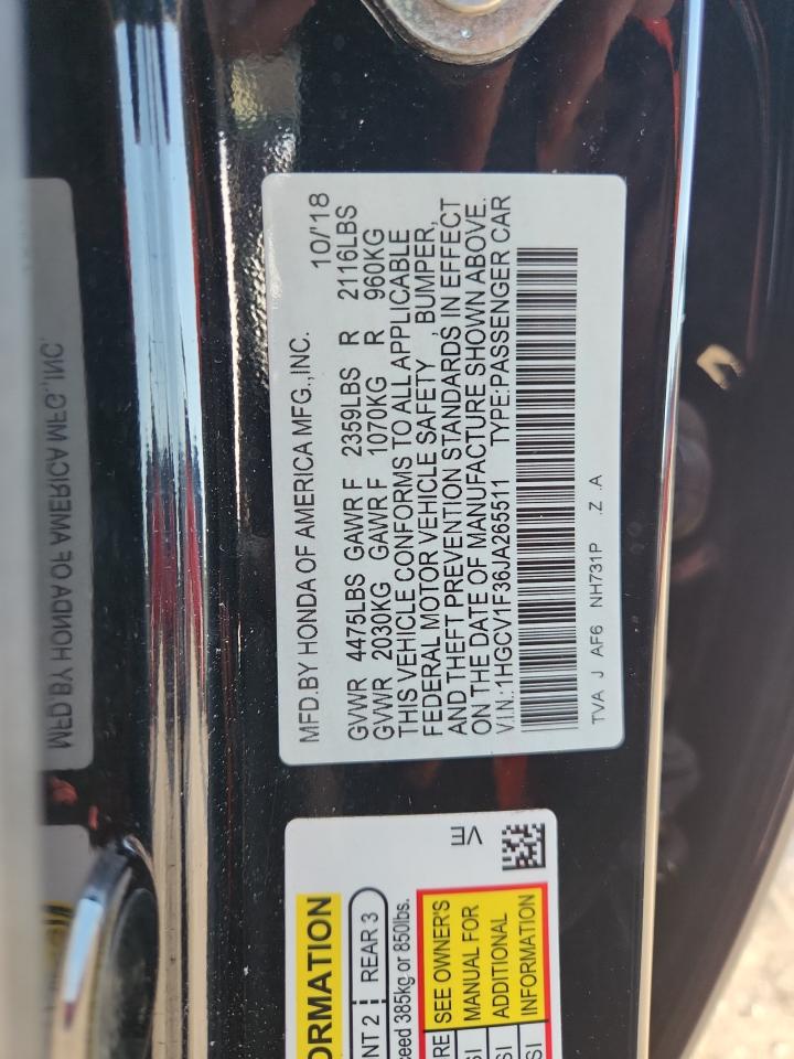 2018 Honda Accord Sport VIN: 1HGCV1F36JA265511 Lot: 81953755