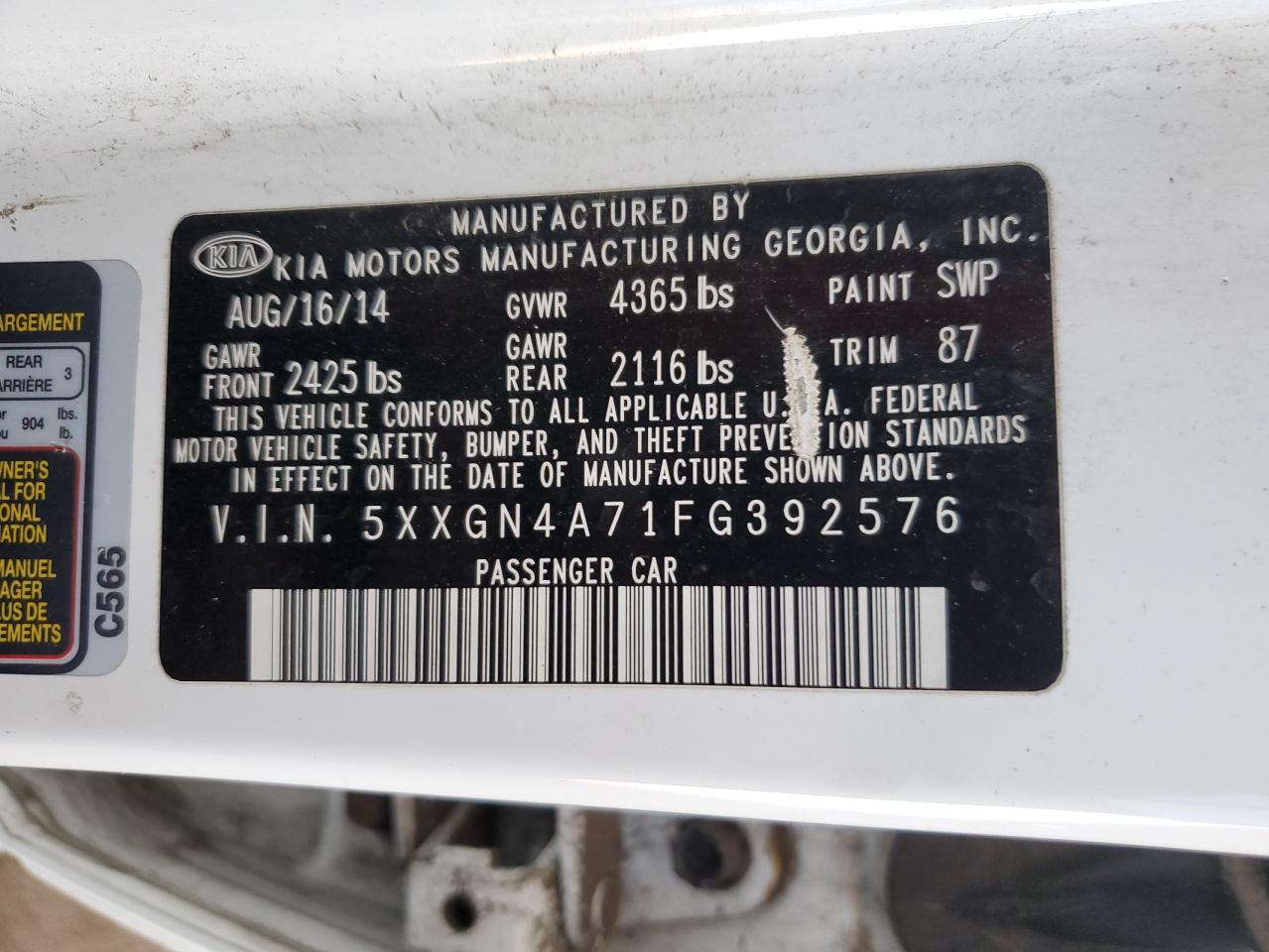 2015 Kia Optima Ex VIN: 5XXGN4A71FG392576 Lot: 85128875