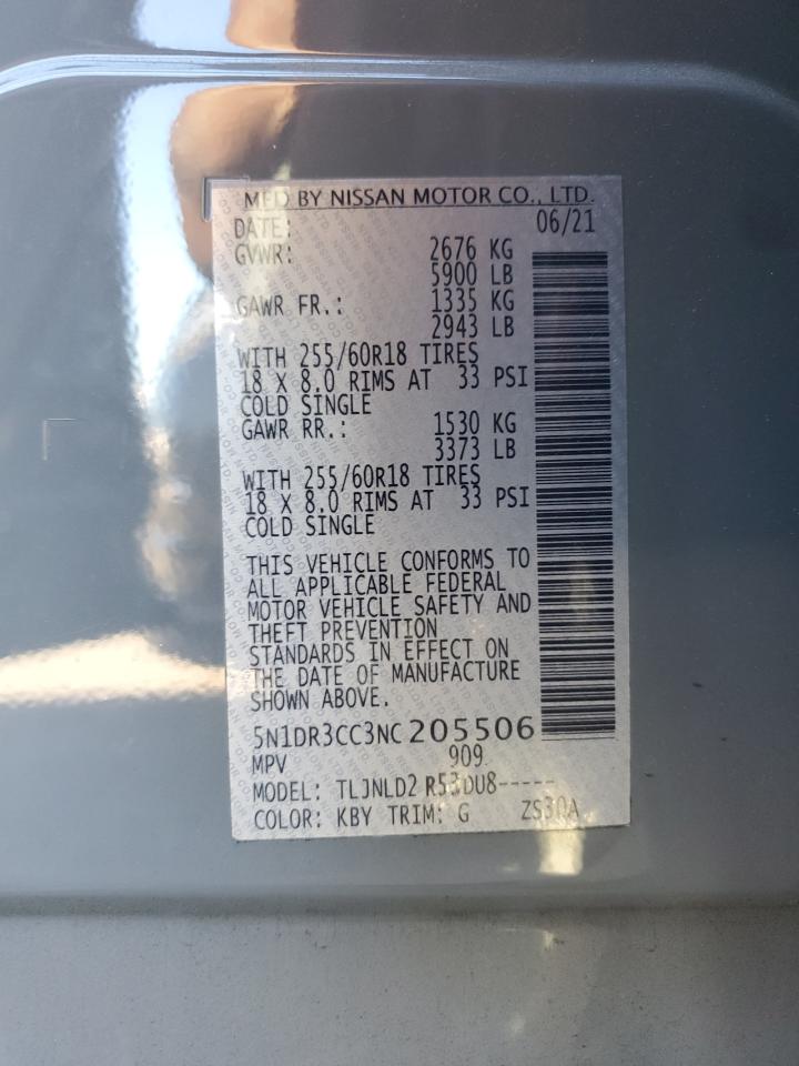 2022 Nissan Pathfinder Sl VIN: 5N1DR3CC3NC205506 Lot: 84628805