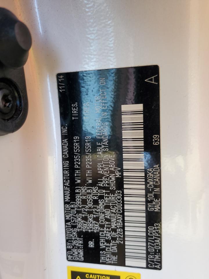 2015 Lexus Rx 450H VIN: 2T2ZB1BAXFC003303 Lot: 86072725