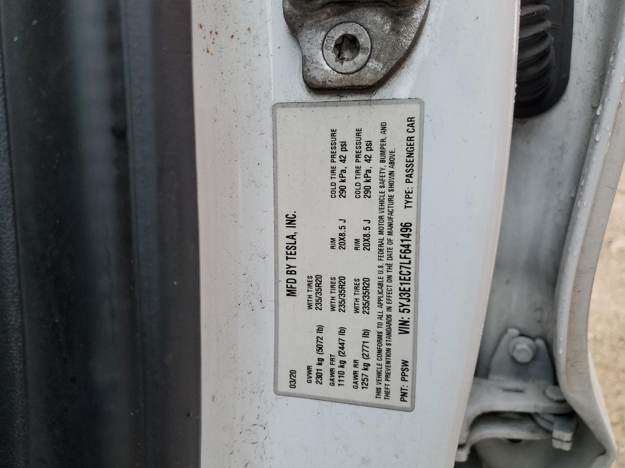 2020 Tesla Model 3 VIN: 5YJ3E1EC7LF641496 Lot: 89492195