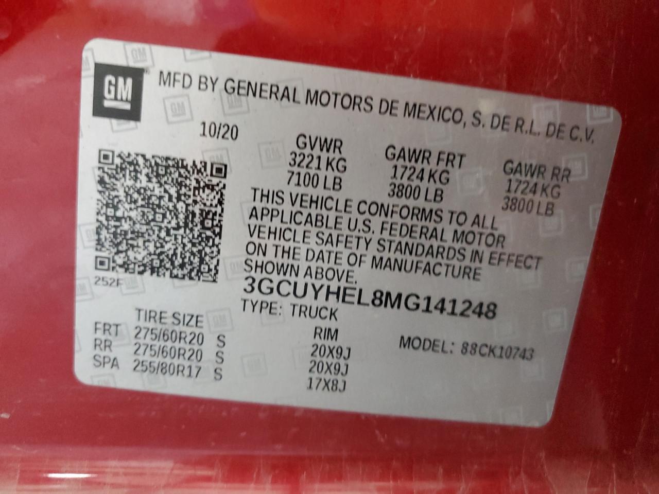 2021 Chevrolet Silverado K1500 High Country VIN: 3GCUYHEL8MG141248 Lot: 86099545