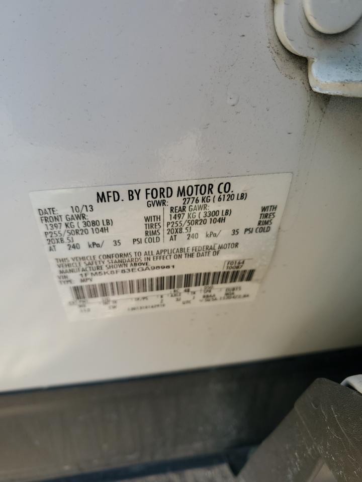 2014 Ford Explorer Limited VIN: 1FM5K8F83EGA98981 Lot: 82282525